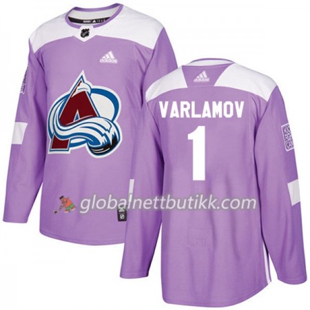 Colorado Avalanche Hockeydrakt Semyon Varlamov 1 2017-2018 Purple Fights Cancer Practice Adidas Authentic - Herre
